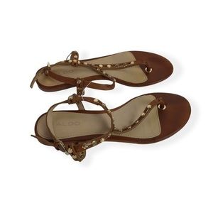 Aldo Brown Gold Ankle Strap Sandals